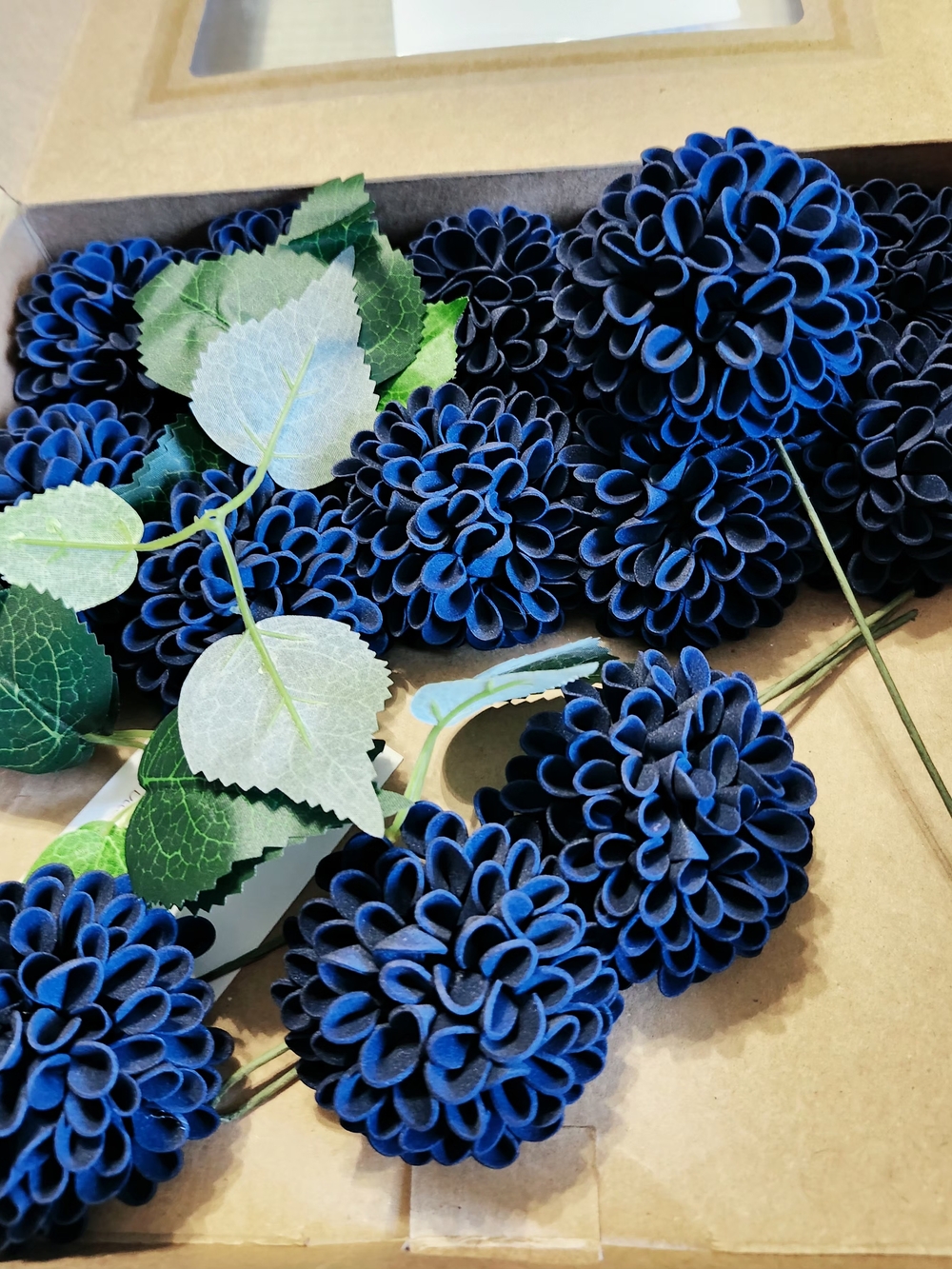 Blue & White Decorative Foam Flower Stems – 33-Piece Lot